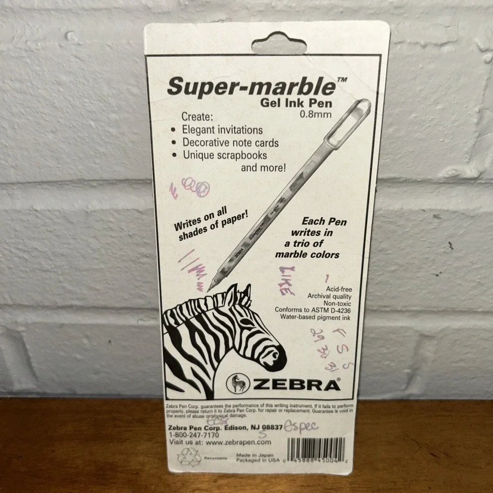 Vintage 1990's Zebra Super Marble Rainbow Gel Pen Acid Free 0.8mm